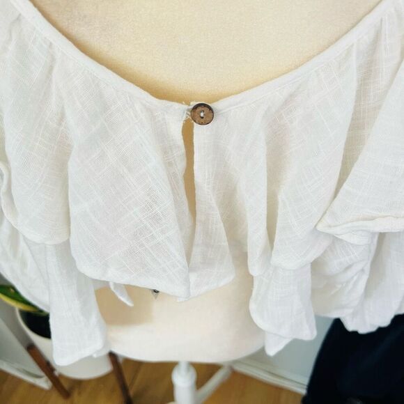 FREE PEOPLE Zuri Ruffle Blouse, Cut Out Back, Summer Boho, Ivory, Small 4/6, NWT - Picture 15 of 16